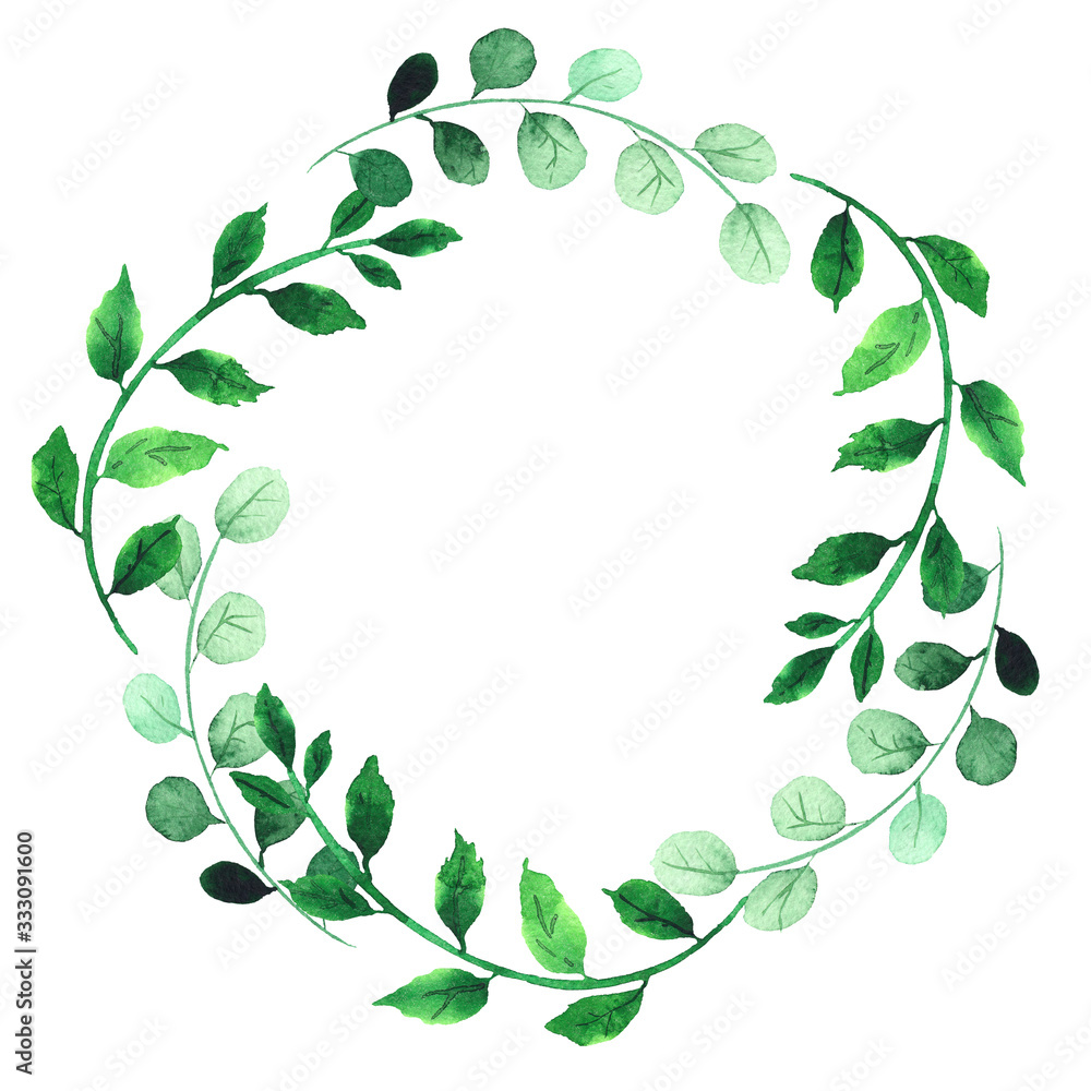 Fototapeta premium Watercolor floral wreath with Meadow flowers, wildflowers, medicinal plants, field herbs, poppy, cornflower. Hand drawn botanical illustrations isolated on white background
