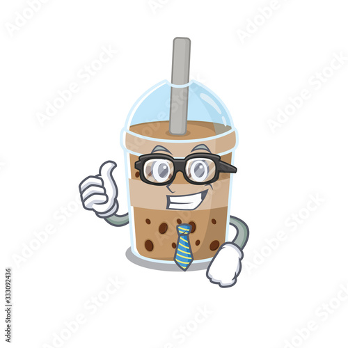 Chocolate bubble tea Businessman cartoon character with glasses and tie