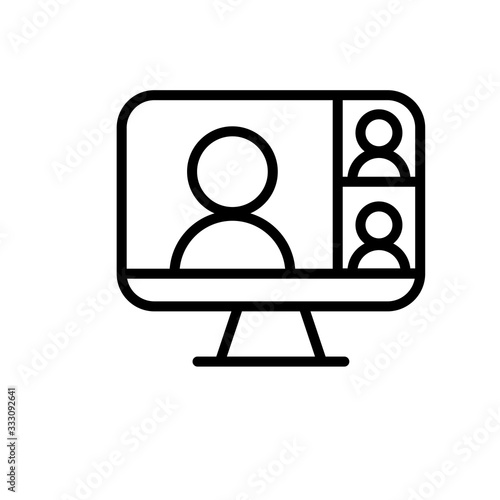 Video conference icon. People on computer screen. Home office in quarantine times. Digital communication. Internet teaching media.