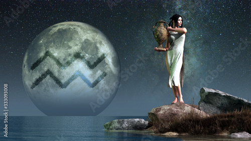 Aquarius, the water carrier, is the eleventh sign of the Zodiac. People born between January 20th and February 18th have this astrological sign. 3D Rendering