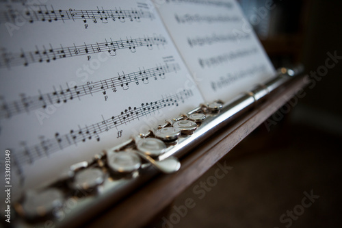 Canvas-taulu flute on music stand with sheet music