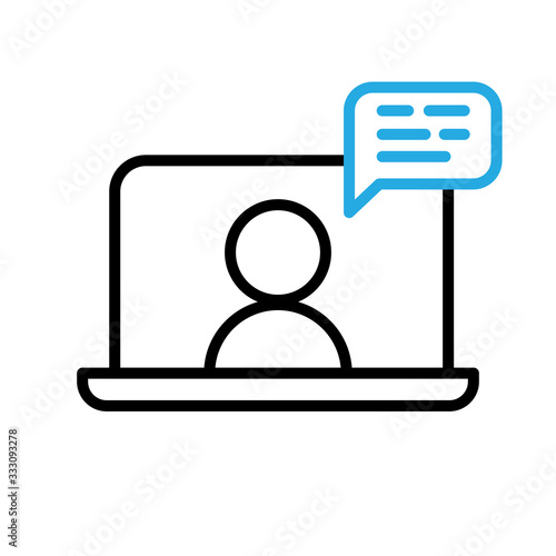 Video conference icon. People on computer screen. Home office in quarantine times. Digital communication. Internet teaching media.