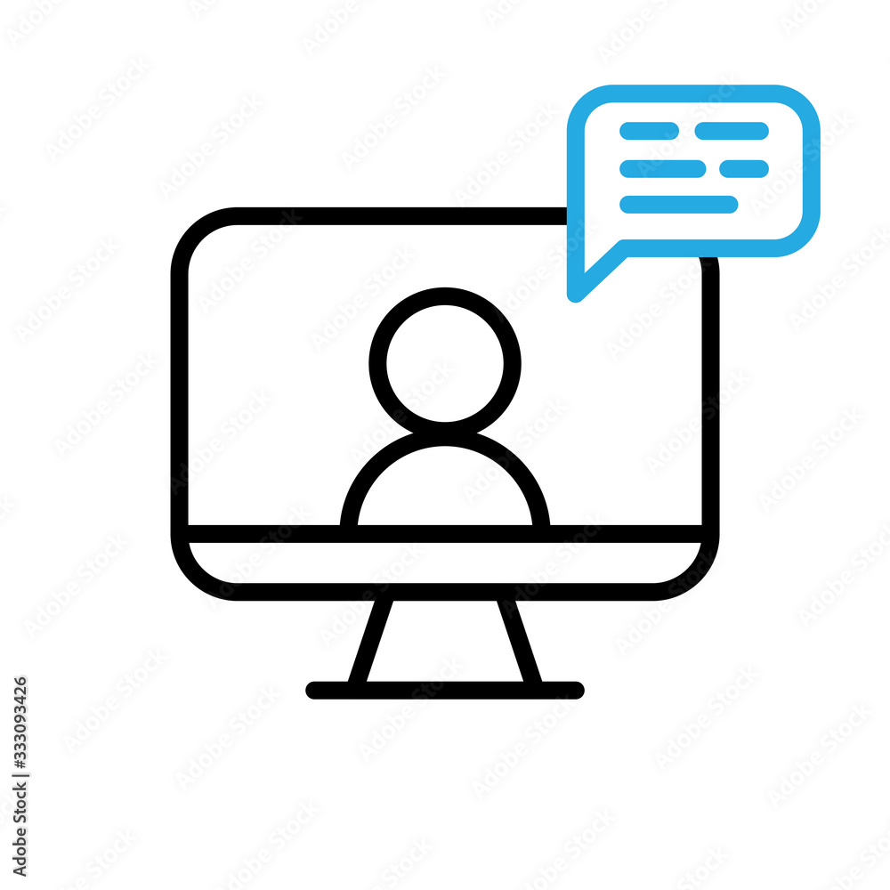 Video conference icon. People on computer screen. Home office in quarantine times. Digital communication. Internet teaching media. Video conference icon. People on computer screen. Home office in quarantine times. Digital communication. Internet teaching media.
