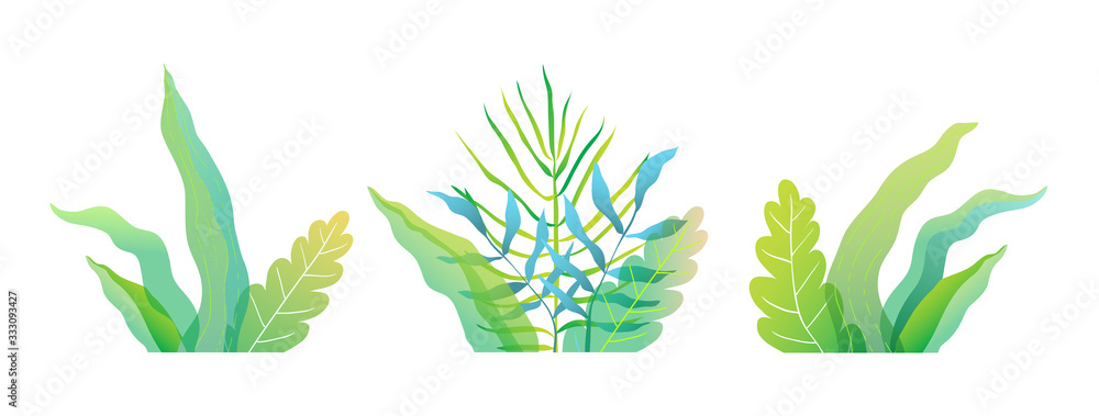 Fresh spring or summer green florals, leaves and grass flat watercolor style vector illustration. Fresh spring or summer green florals, leaves and grass flat watercolor style vector illustration.