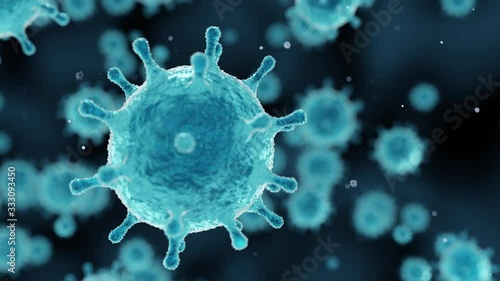 virus animation, corona virus outbreak covid-19, microscopic view of floating influenza virus cells photo