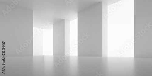 Abstract of concrete space with sun light cast the shadow on the wall ,Geometric structure, Museum space,Perspective of brutalism architecture,3d rendering. 