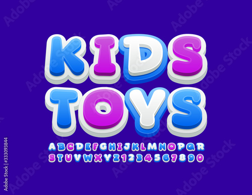 Vector funny sign Kids Toys. Colorful trendy Font. Alphabet Letters and Numbers for Children