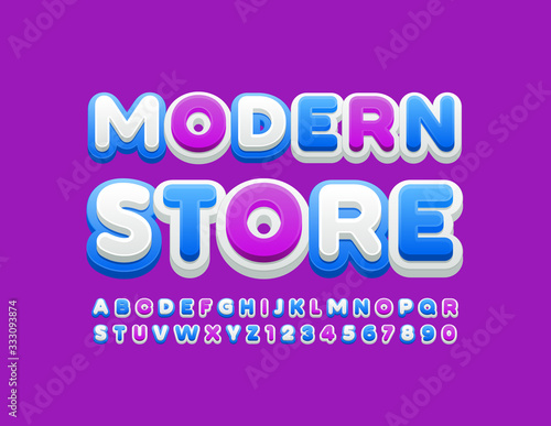 Vector bright logo Modern Store. Colorful trendy Font. Creative Alphabet Letters and Numbers