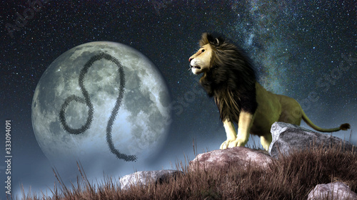 Leo is the fifth sign of the Zodiac. People born between July 22nd and August 22nd have this astrological sign. Its symbol is the lion. 3D rendering photo