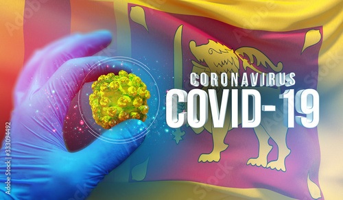 Coronavirus COVID-19 outbreak concept, health threatening virus, background waving national flag of Sri Lanka. Pandemic stop Novel Coronavirus outbreak covid-19 3D illustration.