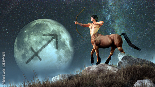 Sagittarius, the centaur archer, is the sixth sign of the Zodiac. People born between November 22nd and December 21 have this astrological sign. 3D rendering photo