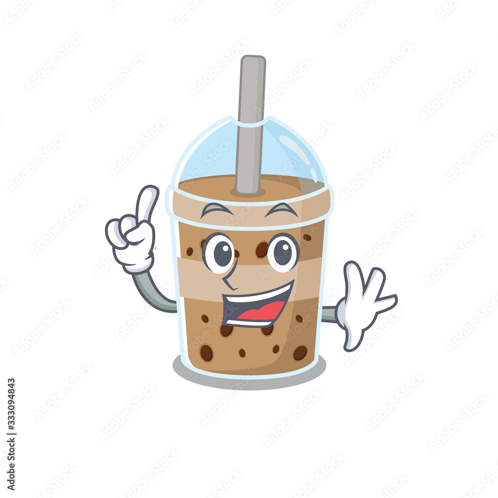 One Finger chocolate bubble tea in mascot cartoon character style One Finger chocolate bubble tea in mascot cartoon character style