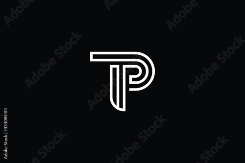 Minimal elegant monogram art logo. Outstanding professional trendy awesome artistic TP PT initial based Alphabet icon logo. Premium Business logo White color on black background