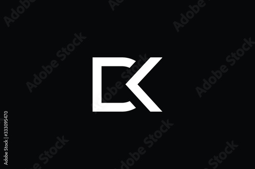 Minimal elegant monogram art logo. Outstanding professional trendy awesome artistic DK KD CK KC initial based Alphabet icon logo. Premium Business logo White color on black background