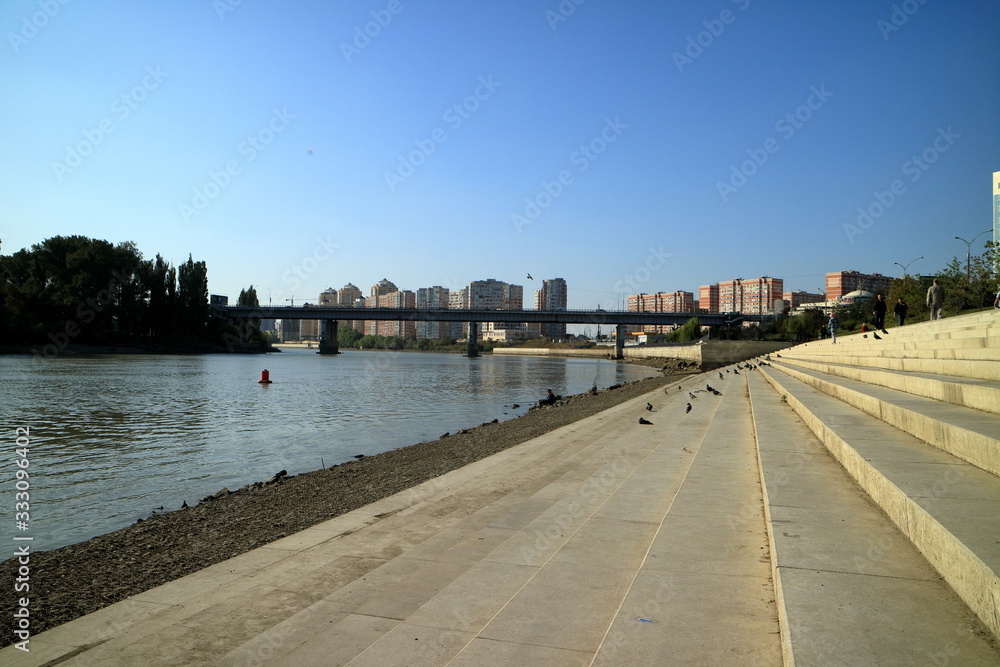 River in the big city. Embankment.