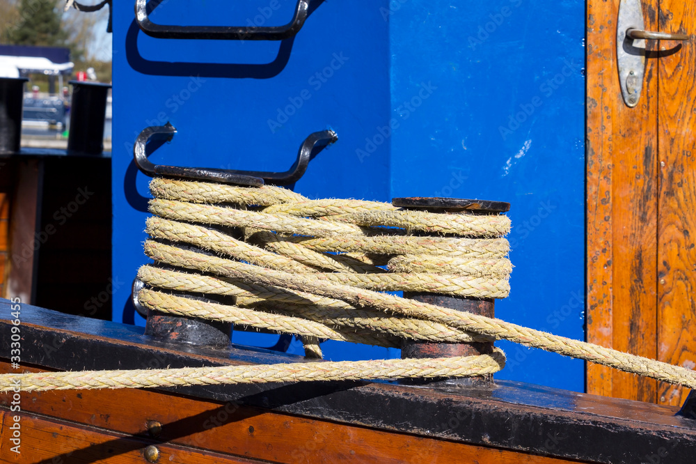 Detail of a sailing ship, attachment for the ropes. Sighted on the Baltic Sea coast.