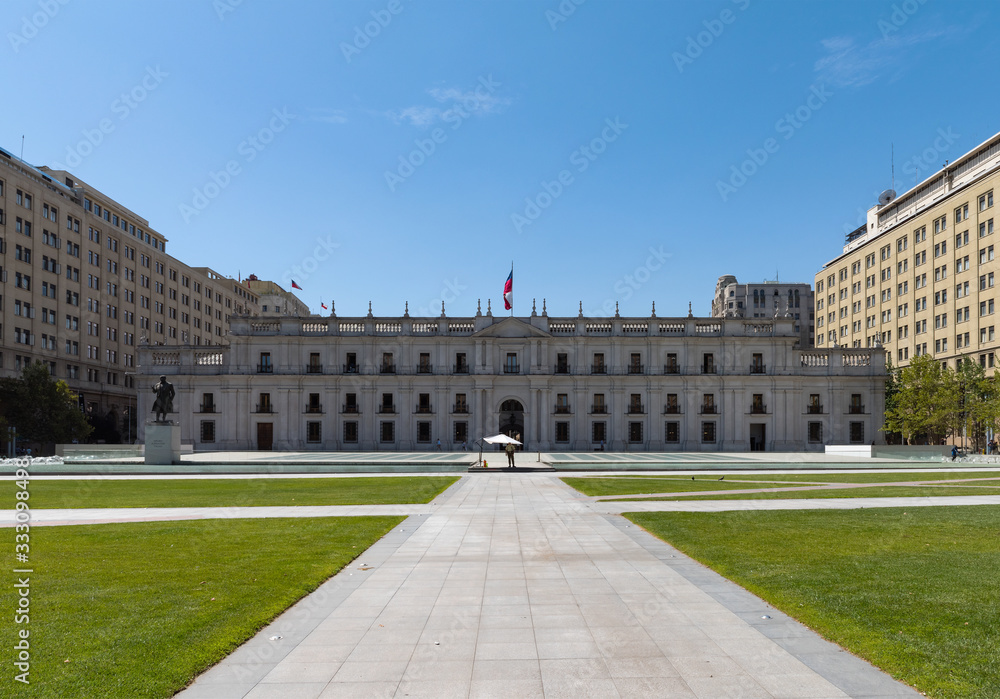 View of the Palacio de la Moneda the Chilean presidential palace in Santiago, Chile