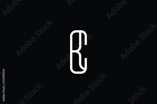 Minimal elegant monogram art logo. Outstanding professional trendy awesome artistic CR RC initial based Alphabet icon logo. Premium Business logo White color on black background