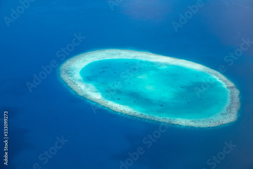 Beautiful aerial view of Maldives atolls is the world top beauty. Maldives tourism.