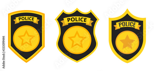 Police badges set. Isolated on white background. Vector Illustration.