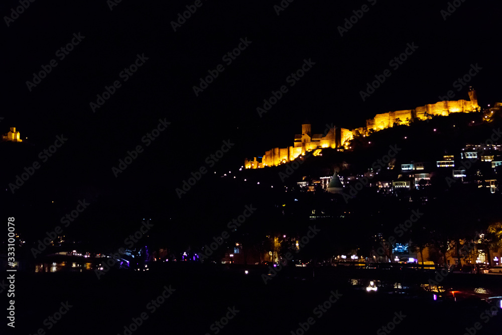 Night view on the Narikala fortress in Tbilisi, Georgia
