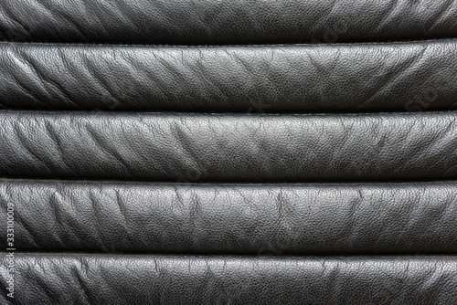 Abstract black leather texture may used as background. Closeup of dark pattern