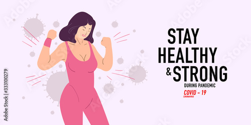 Stay healthy and strong woman attack coronavirus covid 19