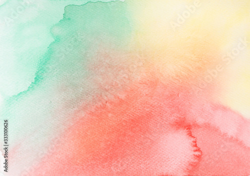 Abstract pattern of watercolor hand painting, drawing in green, red and yellow colors for background