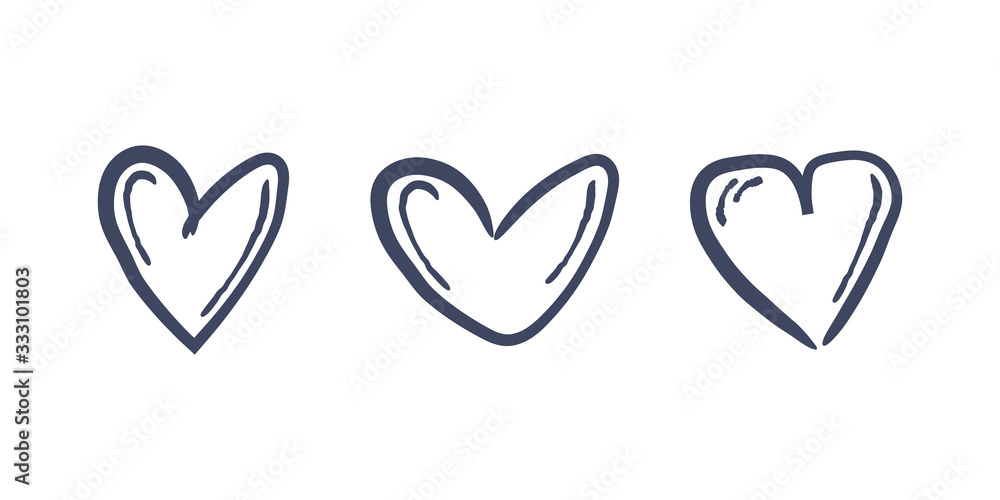 Hand drawn hearts. Set of heart doodle illustrations. Love, care and health symbol.