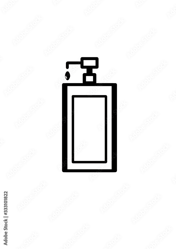 Drawn bottle of liquid soap. Hand hygiene, protection against coronaviruses and germs. World Health Day.