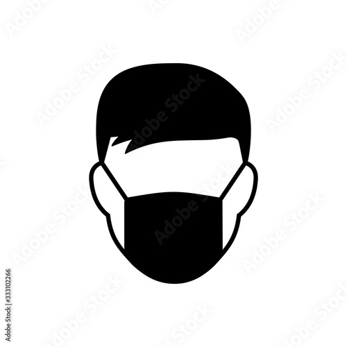 Man face with mask icon. Breathing mask on face. Safety breathing masks. Industrial safety N95 mask, dust protection respirator and breathing medical respiratory mask. Medical mask vector icon.