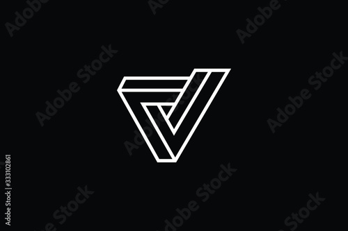 Minimal elegant monogram art logo. Outstanding professional trendy awesome artistic 3D DV VD initial based Alphabet icon logo. Premium Business logo White color on black background