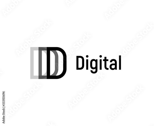 Abstract digital letter D. Disapearing linear logo template, layers flat emblem. Concept logotype design for business and it. Vector logo. photo