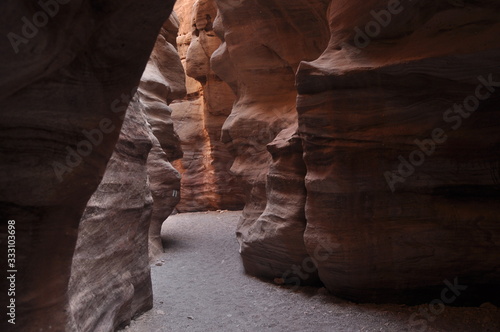 Red canyon in Israel near Eilat. Picturesque and undulating rocks hollowed out by rain in sandstone in the Negev desert.