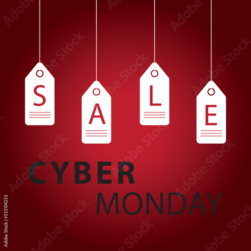 Cyber Monday sale website display with white hang tags vector promotion