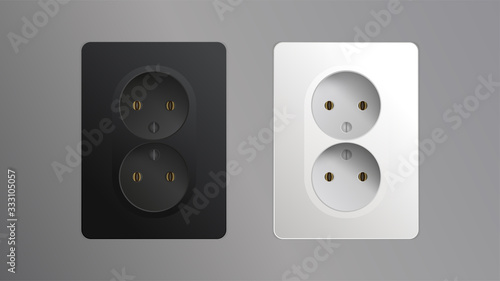 Rosette set isolated on a gray background. Realistic black and white socket. Element for interior design. Vector illustration
