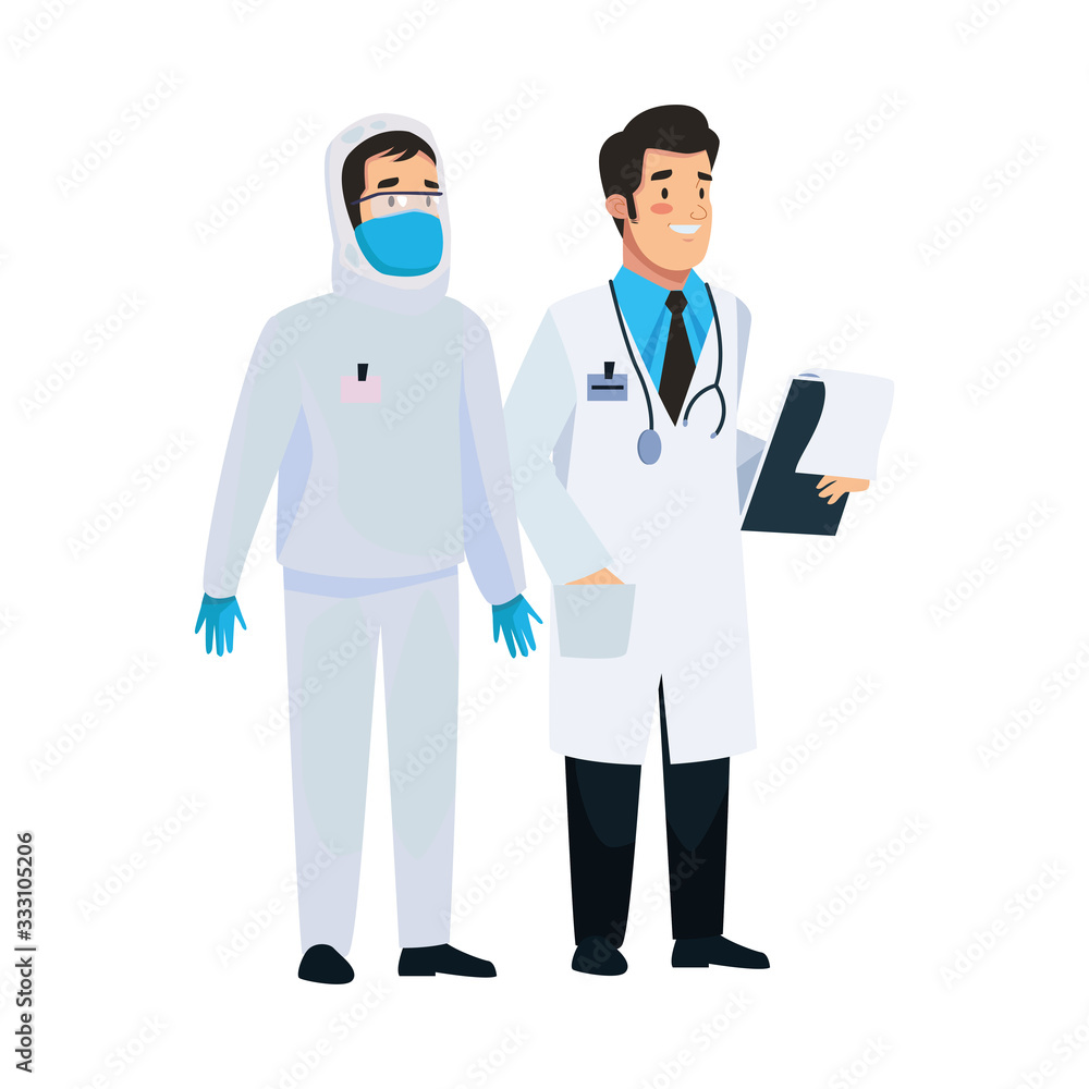 Fototapeta premium biohazard cleaning person and doctor characters