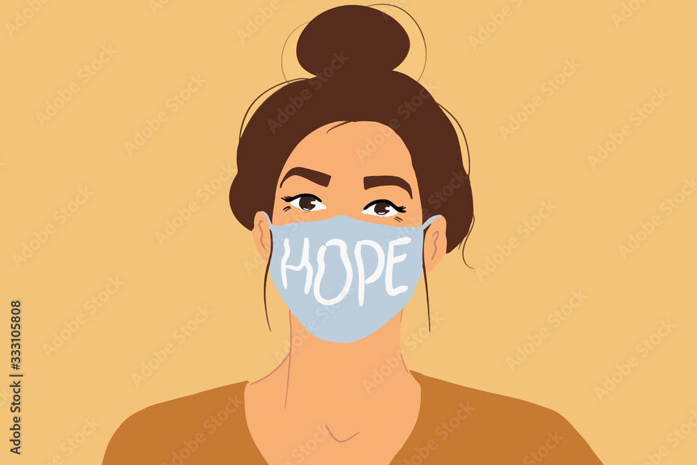 Vector Illustration of a woman in protective medical face mask on the background. Protecting against air pollution or preventing the spread of viruses Vector Illustration of a woman in protective medical face mask on the background. Protecting against air pollution or preventing the spread of viruses