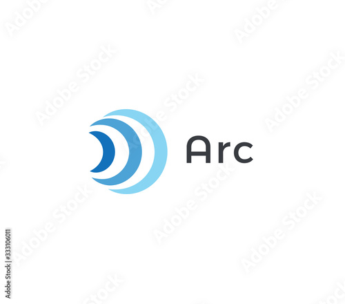 Abstract arc icon, blue radio and wifi waves. Signal logo template, flat abstract emblem. Concept logotype design for communication technology. Vector logo.
