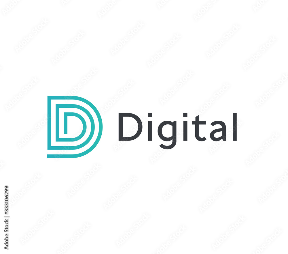 Abstract D letter, blue linear logo template, flat maze emblem. Concept logotype design for business and information technology. Vector logo. Abstract D letter, blue linear logo template, flat maze emblem. Concept logotype design for business and information technology. Vector logo.
