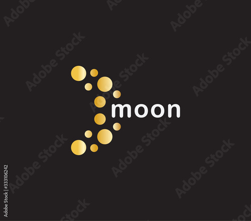 Abstract moon icon, orange circles on black background. Moon craters dotted logo template, flat abstract emblem. Concept logotype design for mattress business, bedding. Lightmoon vector logo.