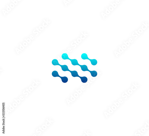 Blue circles connected in molecular grid. Abstract science icon, dotted logo template, flat chemistry lab emblem. Concept logotype for science innovate development and technology. Vector emblem