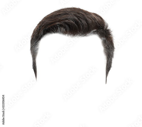 Handsome young man with shaved part of his face on white background