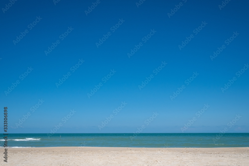 Dark blue sky on the sand beach,   Thailand