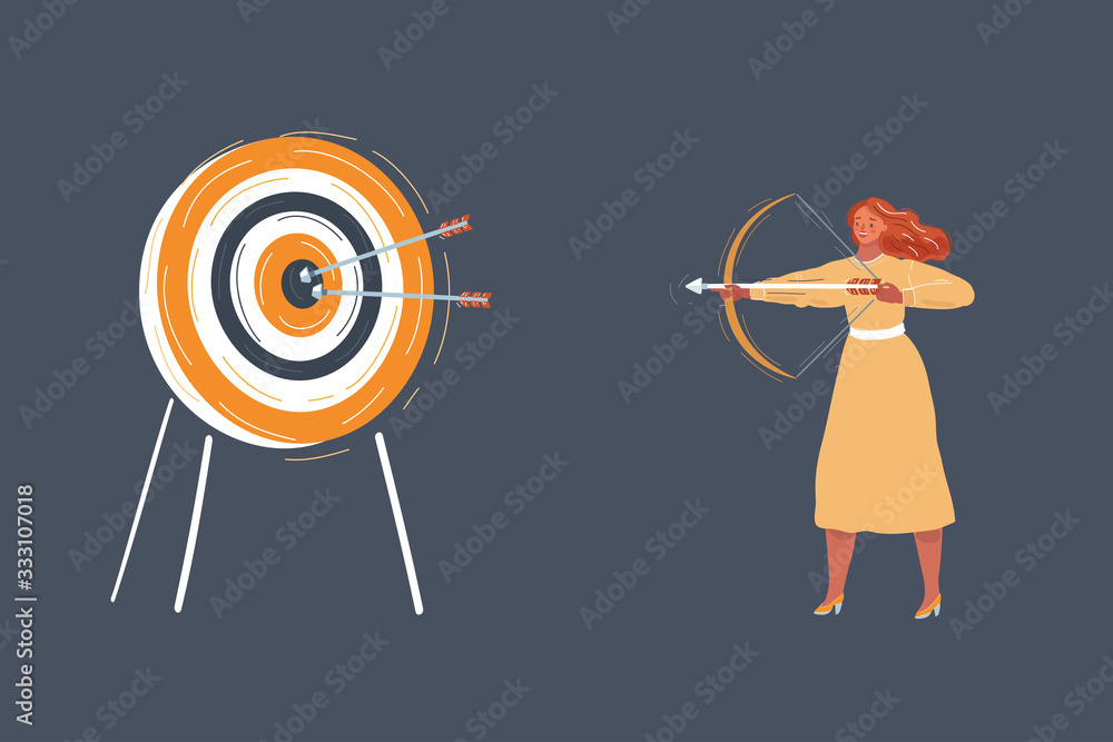 Naklejka Illustration of woman with bow, shout arrow to the target.