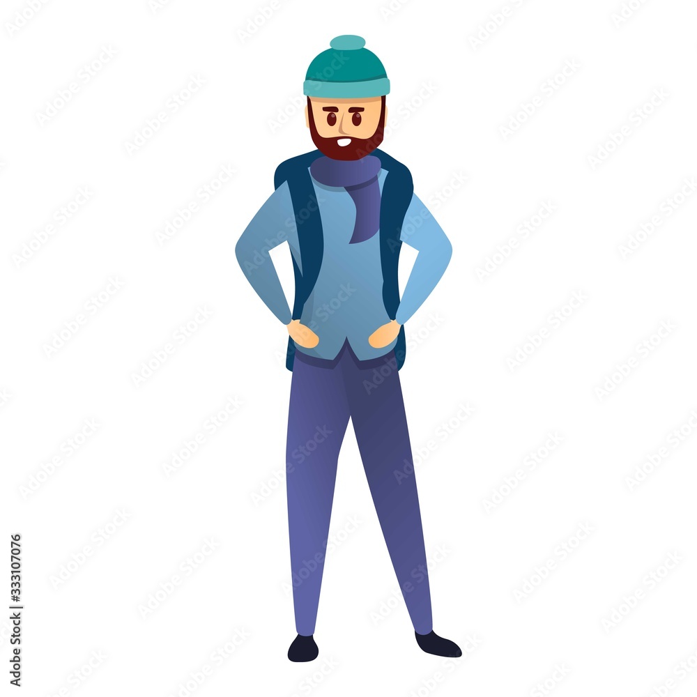 Hipster hiking man icon. Cartoon of hipster hiking man vector icon for web design isolated on white background Hipster hiking man icon. Cartoon of hipster hiking man vector icon for web design isolated on white background