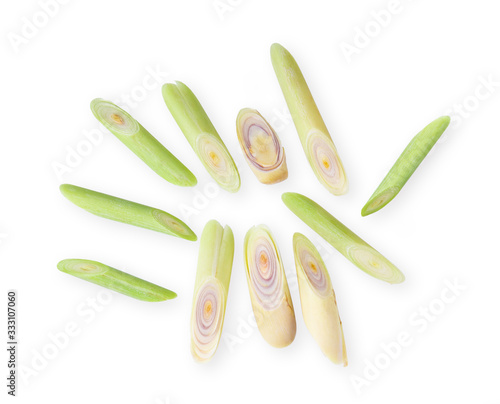 lemongrass slices on white background.