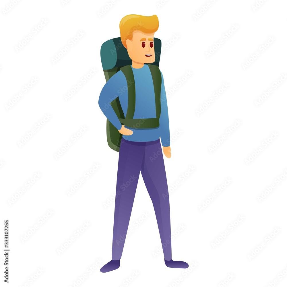 Hiker backpack icon. Cartoon of hiker backpack vector icon for web design isolated on white background Hiker backpack icon. Cartoon of hiker backpack vector icon for web design isolated on white background