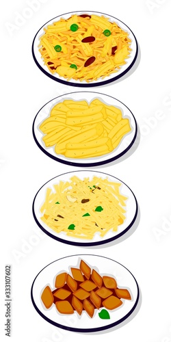 Namkeen Farsan,Chivda,Gathiya,farali,shakarpara indian snacks Vector