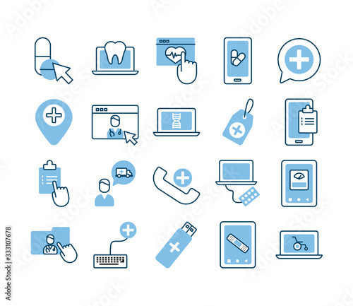 bundle of health online set icons